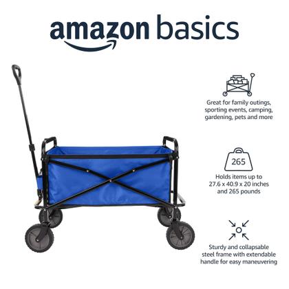 Imagem de Vagão dobrável dobrável Amazon Basics Heavy Duty Blue