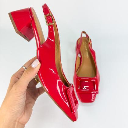 Imagem de Valentina - slingback feminina em verniz com salto bloco vermelho 1869