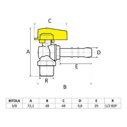 Imagem de Valvula Angular para Gas Natural 1/2 X 3/8 Amanco