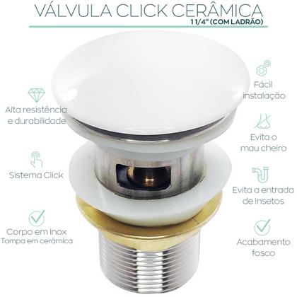 Imagem de Valvula Click 1 1/4 Com Ladrão Lavabo Aço Inox Ralo para Pia de Banheiro Cuba 40mm Valvula de Escoamento Lavatorio