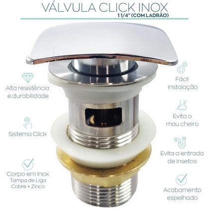 Imagem de Valvula Click 1 1/4 Com Ladrão Lavabo Aço Inox Ralo para Pia de Banheiro Cuba 40mm Valvula de Escoamento Lavatorio