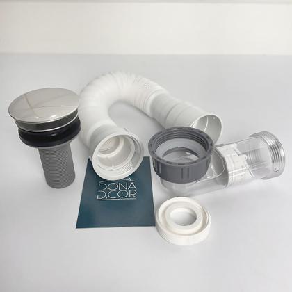 Imagem de Válvula Click 30mm Abs E Sifão Pia Cuba Automatico Antiodor Antiinsetos Tubo de Drenagem Sanfonado Flexível Kit Ralo Pia ⅞ Banheiro Lavatório