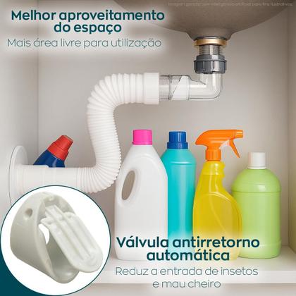 Imagem de Válvula Click 30mm Abs E Sifão Pia Cuba Automatico Antiodor Antiinsetos Tubo de Drenagem Sanfonado Flexível Kit Ralo Pia ⅞ Banheiro Lavatório