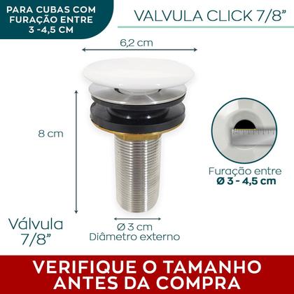 Imagem de Valvula Click 7/8 Ceramica Branca Ralo Pia Banheiro Escoamento Cuba 30mm Valvula Inteligente Para Lavatorio Lavabo Ralo Click Up Corpo Aço Inox