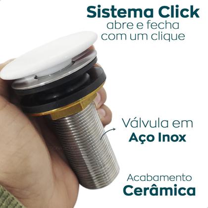 Imagem de Valvula Click 7/8 Ceramica Branca Ralo Pia Banheiro Escoamento Cuba 30mm Valvula Inteligente Para Lavatorio Lavabo Ralo Click Up Corpo Aço Inox