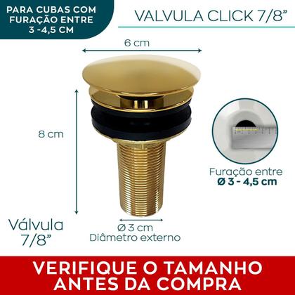 Imagem de Valvula Click Dourada 7/8 Aço Inox Ralo Pia Banheiro Luxo Escoamento Cuba 3cm Valvula Inteligente Lavatorio Lavabo Gold 30mm