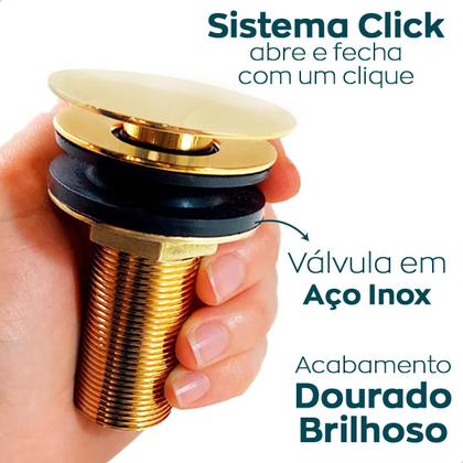 Imagem de Valvula Click Dourada 7/8 Aço Inox Ralo Pia Banheiro Luxo Escoamento Cuba 3cm Valvula Inteligente Lavatorio Lavabo Gold 30mm