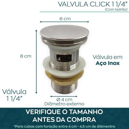 Imagem de Valvula Click Inox 1 1/4 com Ladrão Banheiro Ralo de Pia para Lavabo Escoamento Cuba Lavatorio 4cm Espelhado Brilhoso