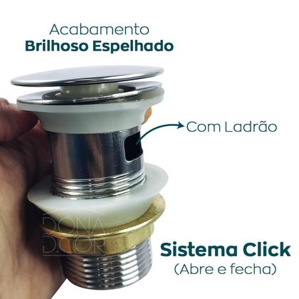 Imagem de Valvula Click Inox 1 1/4 com Ladrão Banheiro Ralo de Pia para Lavabo Escoamento Cuba Lavatorio 4cm Espelhado Brilhoso