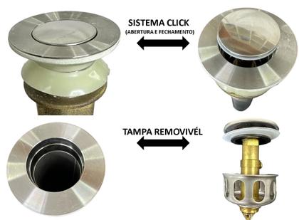 Imagem de Válvula Click Up Inteligente Ralo Alongada Metal Para Cuba Pia Tanque Banheiro Lavanderia - VC88