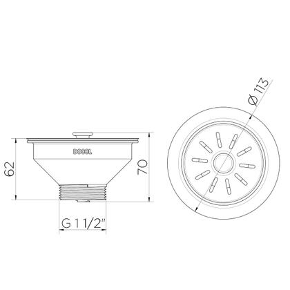 Imagem de Válvula de Escoamento para Cozinha 4.1/2" sem Escape em Aço Inox e Polipropileno Docol