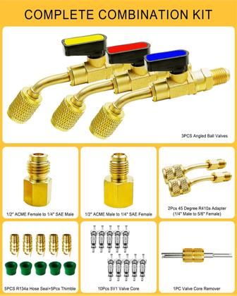 Imagem de Válvula de esfera compacta angular de refrigerante AUGREX HVAC com adaptador