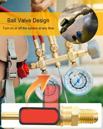 Imagem de Válvula de esfera compacta angular de refrigerante AUGREX HVAC com adaptador