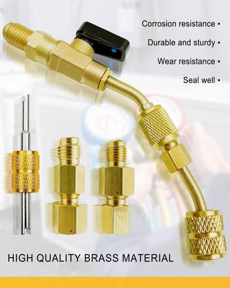 Imagem de Válvula de esfera compacta angular de refrigerante AUGREX HVAC com adaptador