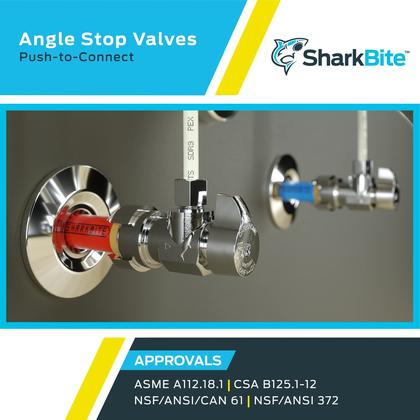 Imagem de Válvula de parada SharkBite Ângulo de compressão de 1/2 x 1/4 de polegada
