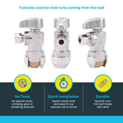Imagem de Válvula de parada SharkBite Ângulo de compressão de 1/2 x 1/4 de polegada