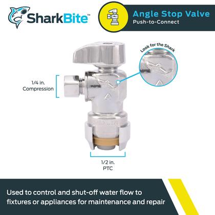 Imagem de Válvula de parada SharkBite Ângulo de compressão de 1/2 x 1/4 de polegada