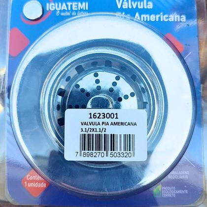 Imagem de Válvula De Pia Americana Cuba Ralo Com Cesto Escoamento Cozinha Metal 1.1/2x3 1/2 Polegadas Iguatemi