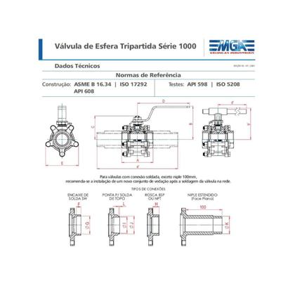 Imagem de Valvula Esfera Tripartida 1/2 Npt Serie 1000 Inox 304 - Mga