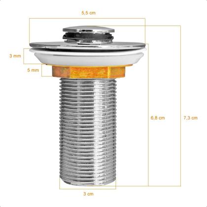 Imagem de Válvula Lavatório Click Cromado 7/8 Cuba Pia 30mm