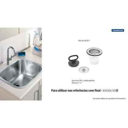 Imagem de Valvula para Pia e Cuba Tramontina em Aço Inox e Polipropileno Economica sem Escape 3"