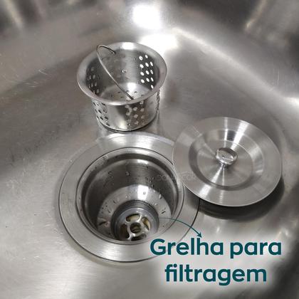 Imagem de Valvula Pia Cozinha 4 1/2 Aço Inox Com Cesto Higiênico Removível Basket Escoamento Cuba Estilo Fazenda Farm Sink Farmhome Ralo Inox Escovado Fosco