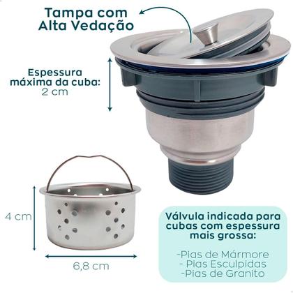 Imagem de Valvula Pia Cozinha 4 1/2 Aço Inox Com Cesto Higiênico Removível Basket Escoamento Cuba Estilo Fazenda Farm Sink Farmhome Ralo Inox Escovado Fosco