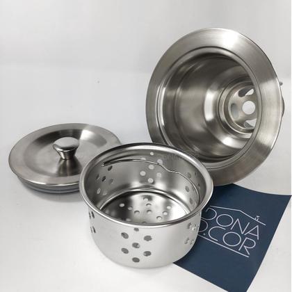 Imagem de Valvula Pia Cozinha 4 1/2 Aço Inox Com Cesto Higiênico Removível Basket Escoamento Cuba Estilo Fazenda Farm Sink Farmhome Ralo Inox Escovado Fosco