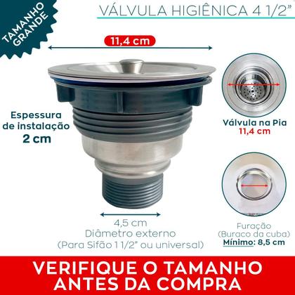 Imagem de Valvula Pia Cozinha 4 1/2 Aço Inox Com Cesto Higiênico Removível Basket Escoamento Cuba Estilo Fazenda Farm Sink Farmhome Ralo Inox Escovado Fosco