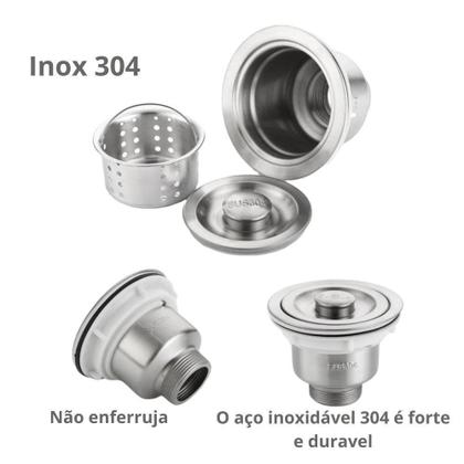 Imagem de Valvula Pia Cozinha 4 1/2 Inox 304 Com Cesto Removível Ralo