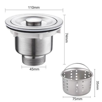 Imagem de Valvula Pia Cozinha 4 1/2 Inox 304 Com Cesto Removível Ralo