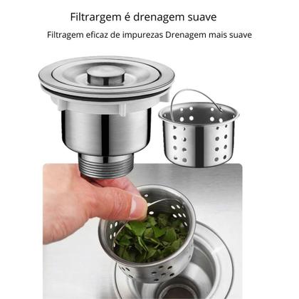 Imagem de Valvula Pia Cozinha 4 1/2 Inox 304 Com Cesto Removível Ralo