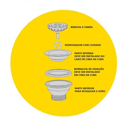 Imagem de Válvula Pia de Cozinha Americana Inox para Cuba de Inox Três Polegadas e Meia