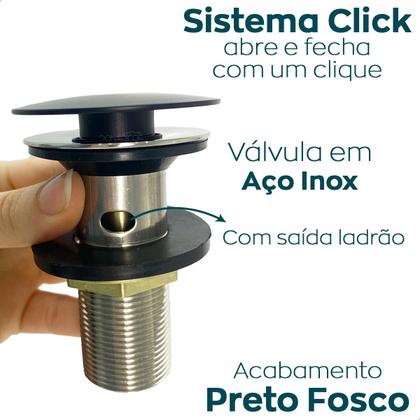 Imagem de Valvula Preta Click Com Ladrao 7/8 Inox Ralo De Pia Cuba Banheiro Com Escape Dreno Escoamento 3cm Lavatório Lavabo Luxo 