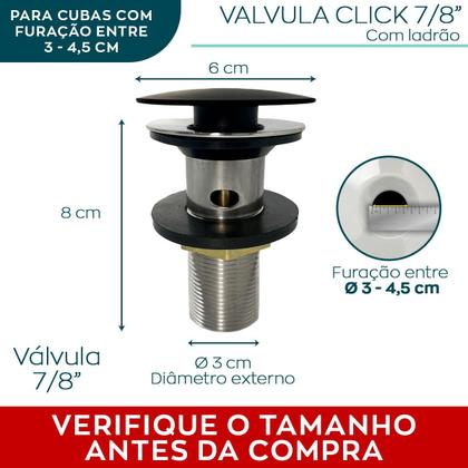 Imagem de Valvula Preta Click Com Ladrao 7/8 Inox Ralo De Pia Cuba Banheiro Com Escape Dreno Escoamento 3cm Lavatório Lavabo Luxo 
