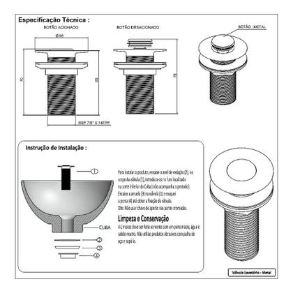Imagem de Valvula Ralo Click Preto Fosco Pia Lavatório Cuba Metal 7/8