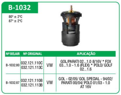 Imagem de Válvula Termostática B1032-80 VW Gol Parati AT 8/16V 02/ Fox Spacefox 1.01.6 03/ Polo Golf 1.6 02/ Kombi 1.4