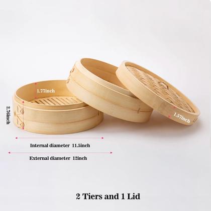 Imagem de Vaporizador de bambu MineSign de 30 cm e 2 camadas com 100 forros para Dim Sum