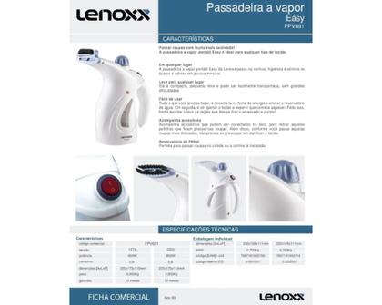 Imagem de Vaporizador Passadeira a Vapor Portátil Branca Easy PPV691 127V 800W Lenoxx 