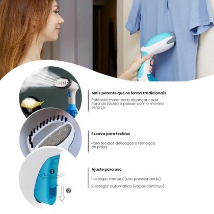 Imagem de Vaporizador Steamer Ferro Vertical 110v Portátil Desamassador Antiaderente 1100w Não Gruda Nem Queima Roupa