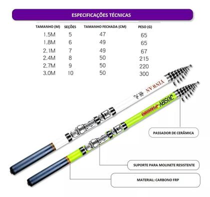 Imagem de Vara De Pesca Telescópica 2,10 Metros Para Molinete Carbono Arenae II