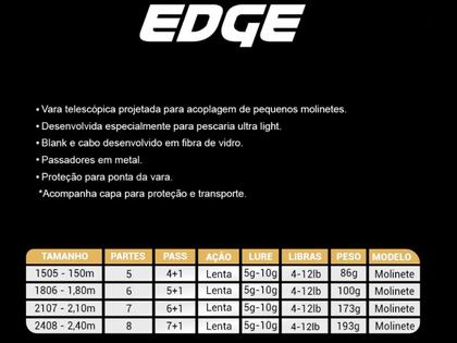 Imagem de Vara Telescópica Para Molinete Albatroz Edge 2107 Ultra Light (2,10 Metros)