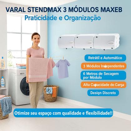 Imagem de Varal 3 Modulo 18m Resistente Automatico Branco Retratil