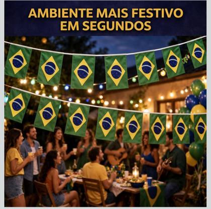 Imagem de Varal Bandeira Brasil Metalizada 10m Visual Brilhante e Fácil Instalação