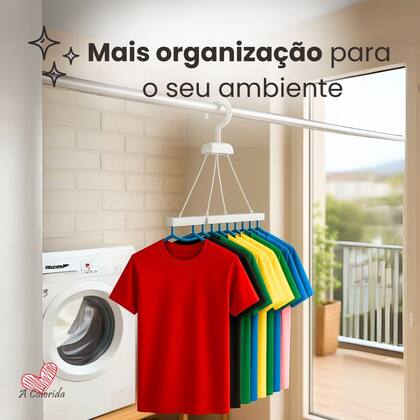 Imagem de Varal Cabideiro 8 Cabides Colorido para Camiseta Multiuso e Compacto Para Apartamento Portátil Azul