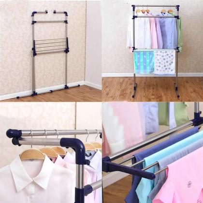 Imagem de Varal Chao Em Aco Ajustavel Arara Roupas Secador Cabideiro Inox Multiuso