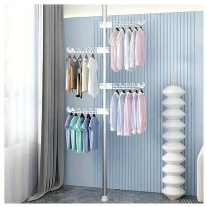 Imagem de Varal de Apartamento Cabideiro Vertical Arara de Roupas com 4 Braços Multiuso Branco