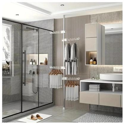Imagem de Varal de Apartamento Cabideiro Vertical Arara de Roupas com 4 Braços Multiuso Branco