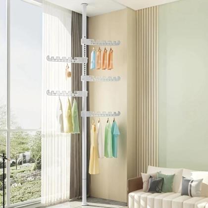 Imagem de Varal de Apartamento Cabideiro Vertical Arara de Roupas com 4 Braços Multiuso Branco