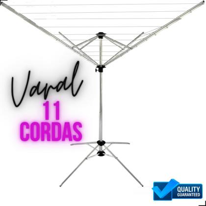 Imagem de Varal de Chão 11 Cordas Reforãdo 100% Aluminio Luxo Grande Seca Roupas 